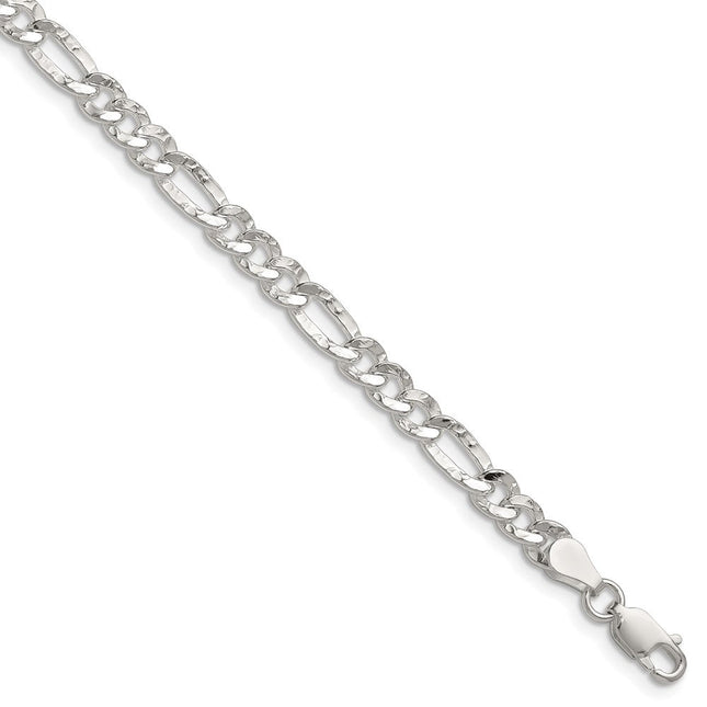 Sterling Silver Hammered Figaro Chain, 22 x 4.75mm