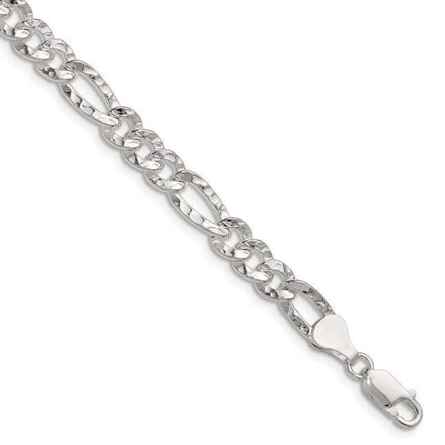 Sterling Silver Hammered Figaro Chain, 7 x 6.3mm