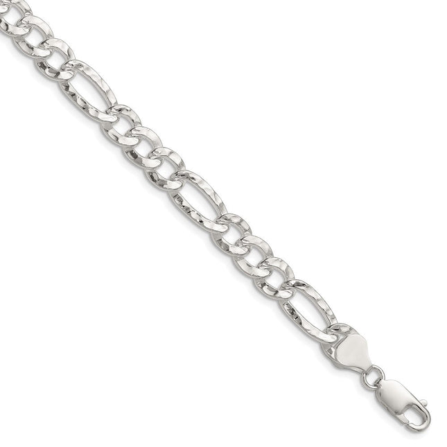 Sterling Silver Hammered Figaro Chain, 7 x 7.6mm