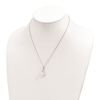 Sterling Silver Rose-tone White Teardrop Freshwater Cultured Pearl Necklace