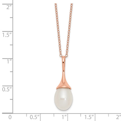 Sterling Silver Rose-tone White Teardrop Freshwater Cultured Pearl Necklace