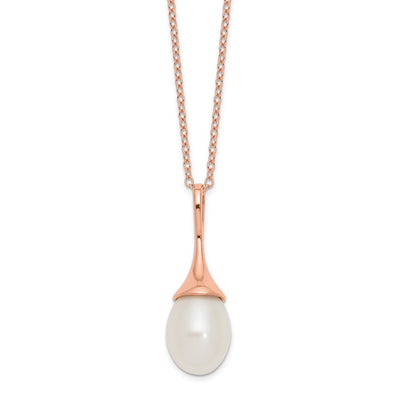 Sterling Silver Rose-tone White Teardrop Freshwater Cultured Pearl Necklace