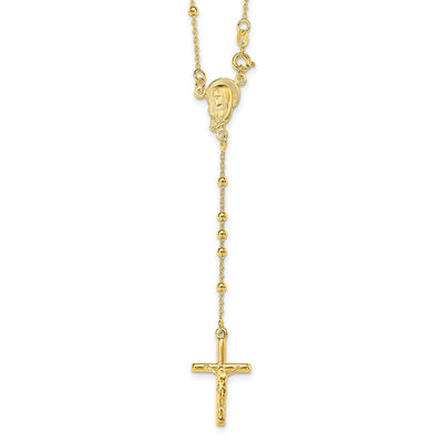 Sterling Silver Gold-plated Polished Bead Rosary Necklace