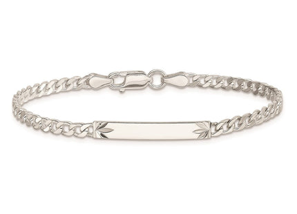 Sterling Silver Polished Engraveable Curb Link ID Bracelet