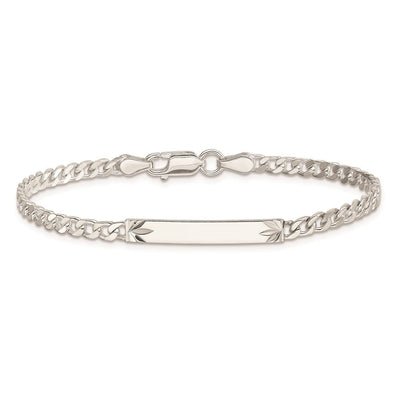 Sterling Silver Polished Engraveable Curb Link ID Bracelet, 7 x 3mm