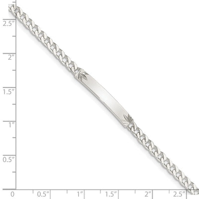 Sterling Silver Polished Engraveable Curb Link ID Bracelet, 7 x 3mm