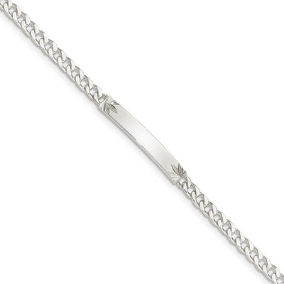 Sterling Silver Polished Engraveable Curb Link ID Bracelet, 7 x 3mm