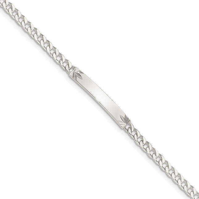 Sterling Silver Polished Engraveable Curb Link ID Bracelet, 7 x 3mm