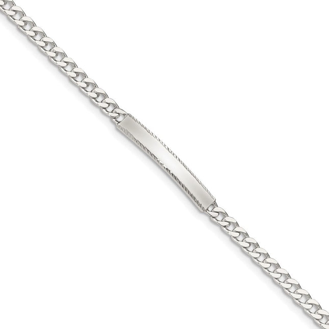 Sterling Silver Diamond-cut Engraveable Curb Link ID Bracelet, 7 x 3mm