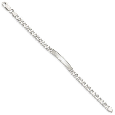 Sterling Silver Diamond-cut Engraveable Curb Link ID Bracelet, 7 x 5mm