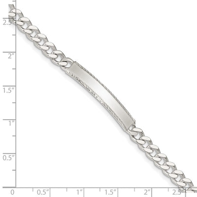 Sterling Silver Diamond-cut Engraveable Curb Link ID Bracelet, 7 x 5mm