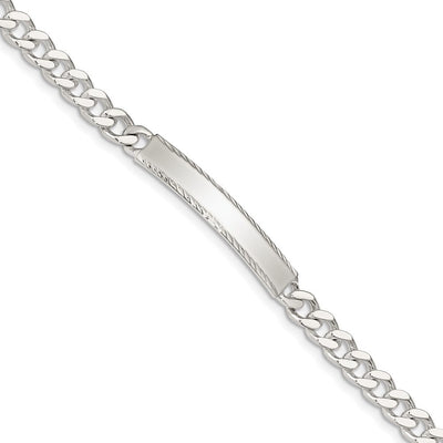 Sterling Silver Diamond-cut Engraveable Curb Link ID Bracelet, 7 x 5mm