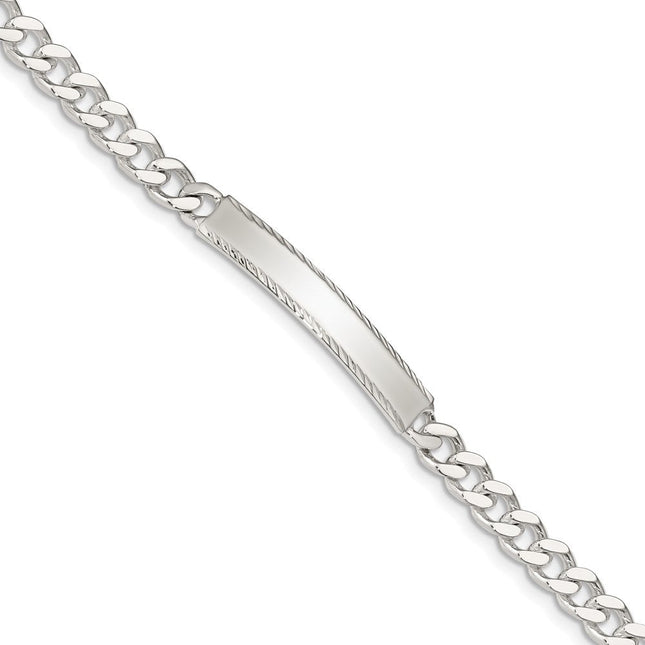 Sterling Silver Diamond-cut Engraveable Curb Link ID Bracelet, 7 x 5mm