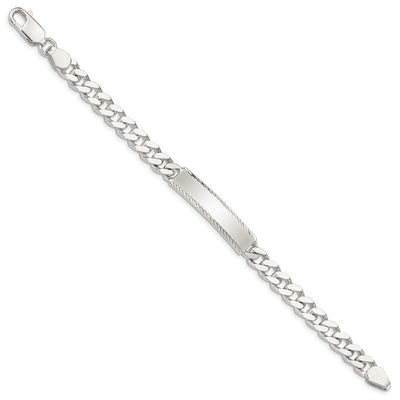 Sterling Silver Diamond-cut Engraveable Curb Link ID Bracelet, 7 x 6mm