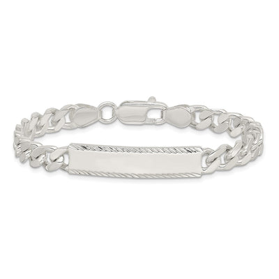 Sterling Silver Diamond-cut Engraveable Curb Link ID Bracelet, 7 x 6mm