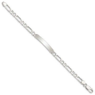 Sterling Silver Polished Engraveable Figaro Link ID Bracelet, 7 x 5mm