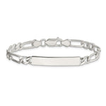 Sterling Silver Polished Engraveable Figaro Link ID Bracelet, 7 x 5mm view