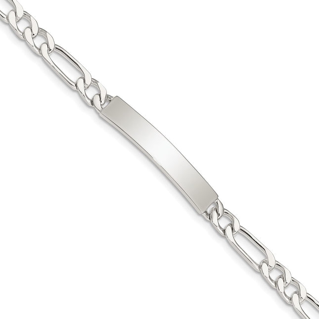Sterling silver ID bracelet, 7x5mm plate on a figaro link chain, engravable