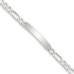 Sterling Silver Polished Engraveable Figaro Link ID Bracelet, 7 x 5mm view