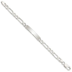 Sterling Silver Polished Engraveable Figaro Link ID Bracelet, 7 x 6mm view
