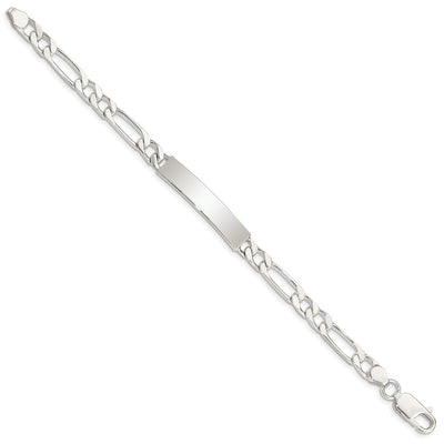 Sterling Silver Polished Engraveable Figaro Link ID Bracelet, 7 x 6mm