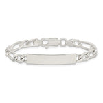 Sterling Silver Polished Engraveable Figaro Link ID Bracelet, 7 x 6mm view