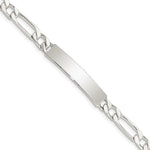 Sterling Silver Polished Engraveable Figaro Link ID Bracelet, 7 x 6mm view
