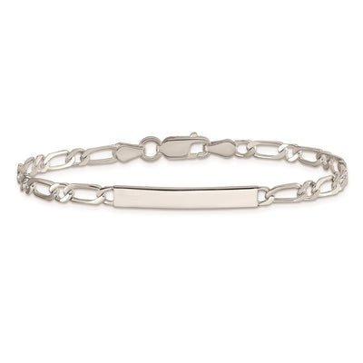Sterling Silver Polished Engraveable 1 Figaro Link ID Bracelet