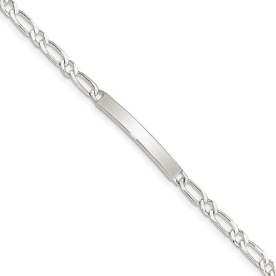 Sterling Silver Polished Engraveable 1 Figaro Link ID Bracelet
