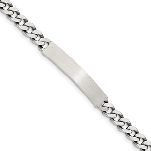 Sterling Silver Engraveable Antiqued Curb Link ID Bracelet (Style QID118-7)