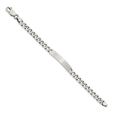 Sterling Silver Engraveable Antiqued Curb Link ID Bracelet, 7 x 6mm