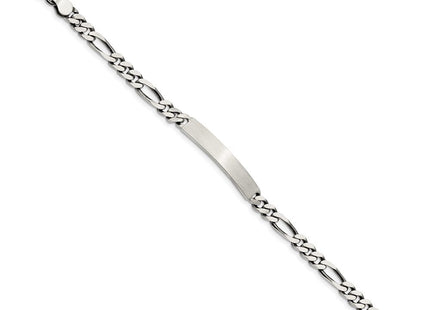Sterling Silver Engraveable Antiqued Figaro Link ID Bracelet (Style QID124-7)