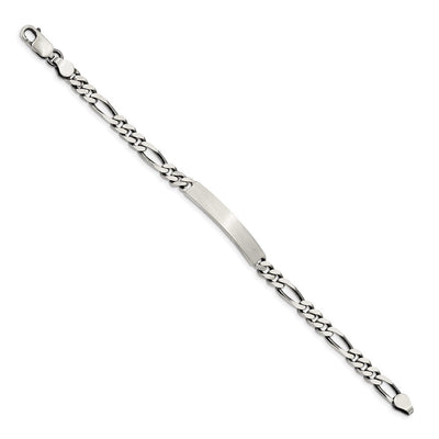 Sterling Silver Engraveable Antiqued Figaro Link ID Bracelet, 7 x 5mm
