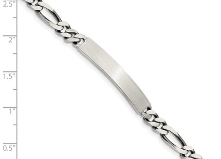 Sterling Silver Engraveable Antiqued Figaro Link ID Bracelet (Style QID124-7)