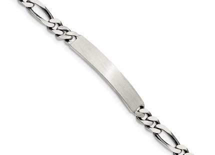 Sterling Silver Engraveable Antiqued Figaro Link ID Bracelet (Style QID124-7)