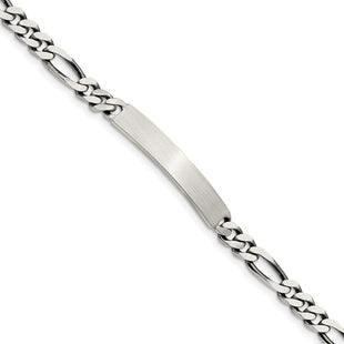 Sterling Silver Engraveable Antiqued Figaro Link ID Bracelet (Style QID124-7)