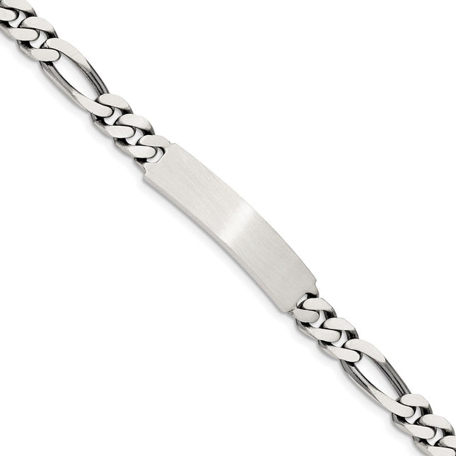 Sterling silver ID bracelet, 8x7mm plate on a figaro link chain, engravable