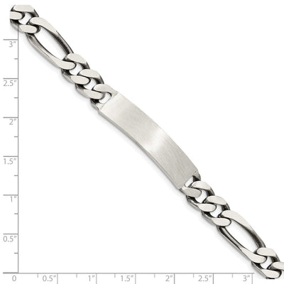 Sterling Silver Engraveable Antiqued Figaro Link ID Bracelet, 8 x 8mm