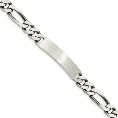 Sterling Silver Engraveable Antiqued Figaro Link ID Bracelet, 8 x 8mm