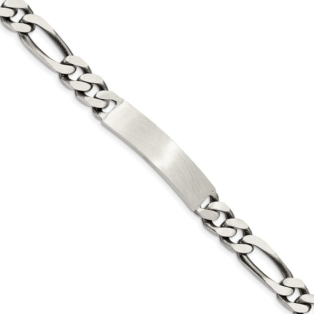 Sterling silver ID bracelet, 8x8mm plate on a figaro link chain, engravable
