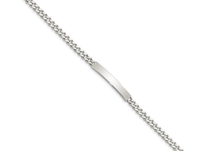 Sterling Silver Polished Engraveable Curb Link ID Bracelet