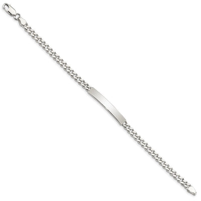 Sterling Silver Polished Engraveable Curb Link ID Bracelet, 7 x 5mm