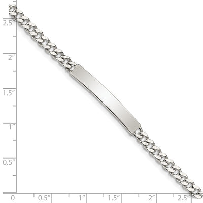 Sterling Silver Polished Engraveable Curb Link ID Bracelet, 7 x 5mm