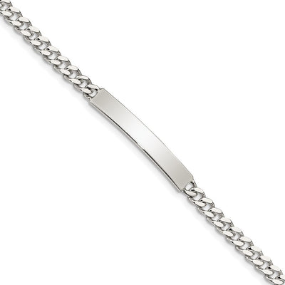 Sterling Silver Polished Engraveable Curb Link ID Bracelet, 7 x 5mm