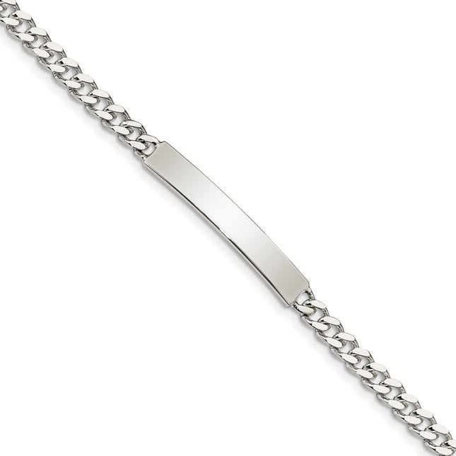 Sterling Silver Polished Engraveable Curb Link ID Bracelet, 7 x 5mm