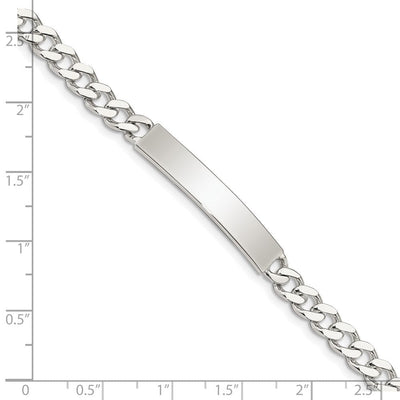 Sterling Silver Polished Engraveable Curb Link ID Bracelet, 7 x 6mm