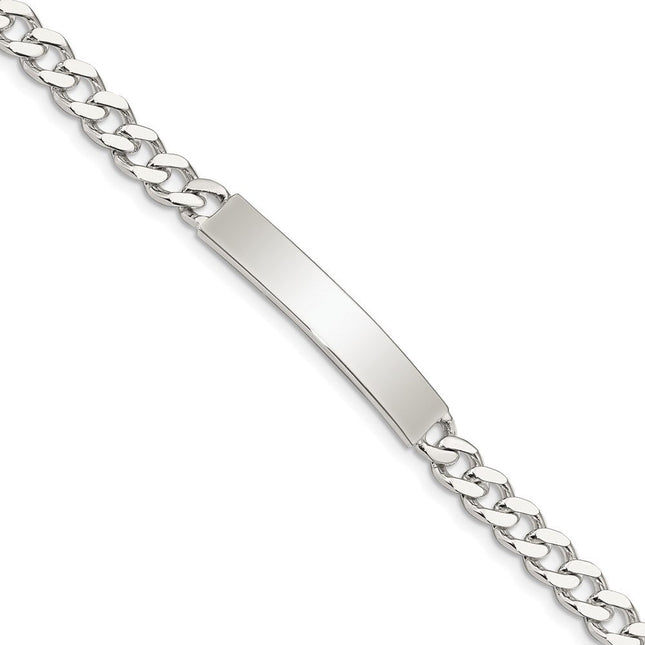 Sterling Silver Polished Engraveable Curb Link ID Bracelet, 7 x 6mm
