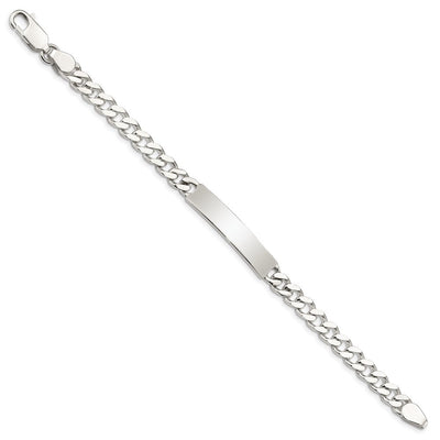 Sterling Silver Polished Engraveable Curb Link ID Bracelet, 7 x 7mm