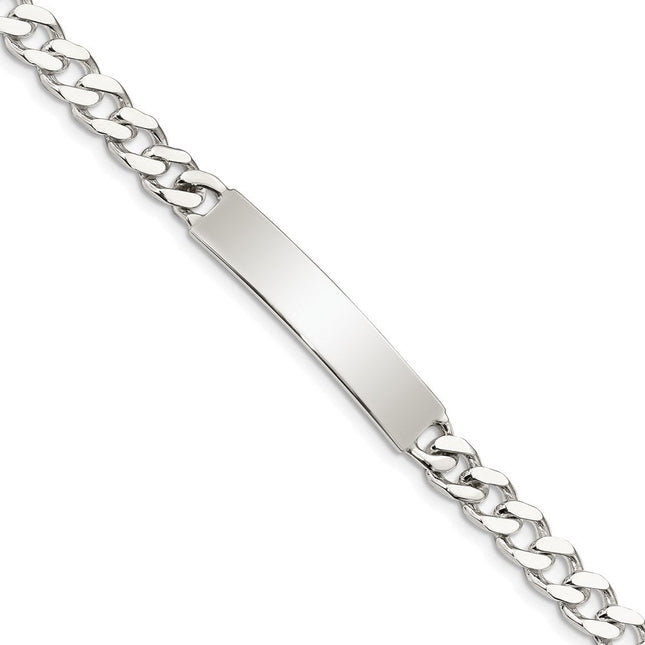 Sterling Silver Polished Engraveable Curb Link ID Bracelet, 7 x 7mm