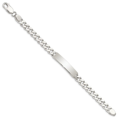 Sterling Silver Polished Engraveable Curb Link ID Bracelet, 7 x 8mm